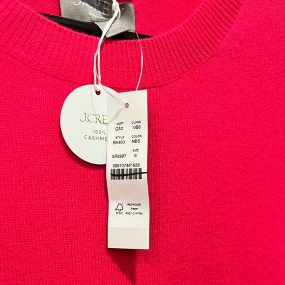 NEW J. CREW Classic fit Cashmere Crewneck Sweater Bright Strawberry size Small - Picture 7 of 8
